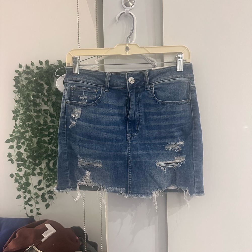 american eagle Blue Distressed low rise Denim Mini Skirt